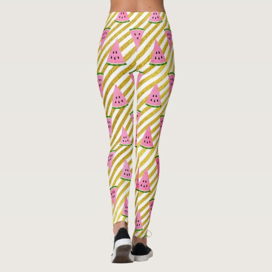 Koele Watermeloen en Gele Streep Zomer Patroon Leggings (Achterkant)