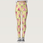 Koele Watermeloen en Gele Streep Zomer Patroon Leggings (Voorkant)