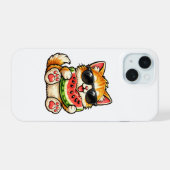 Koele Watermeloen Kat iPhone 15 Case (Achterkant horizontaal)