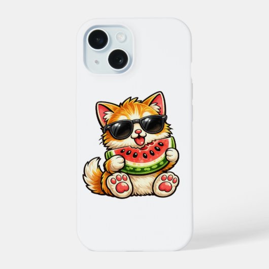 Koele Watermeloen Kat iPhone 15 Case (Achterkant)
