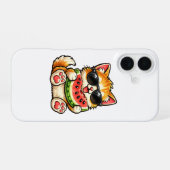 Koele Watermeloen Kat iPhone 16 Hoesje (Achterkant horizontaal)