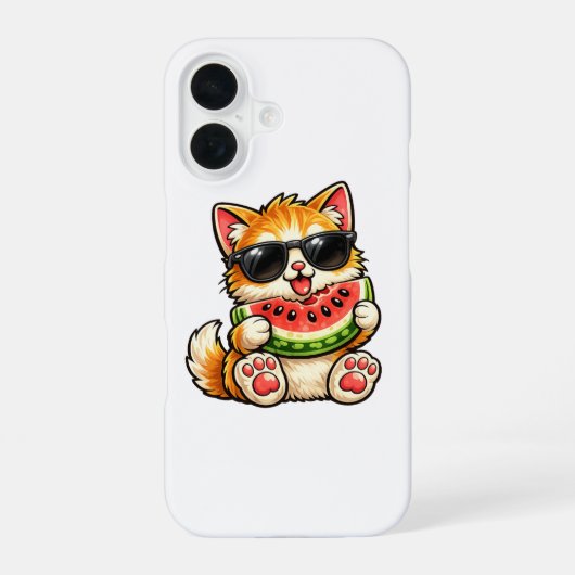 Koele Watermeloen Kat iPhone 16 Hoesje (Achterkant)
