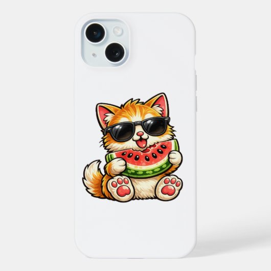 Koele Watermeloen Kat iPhone Hoesje (Achterkant)