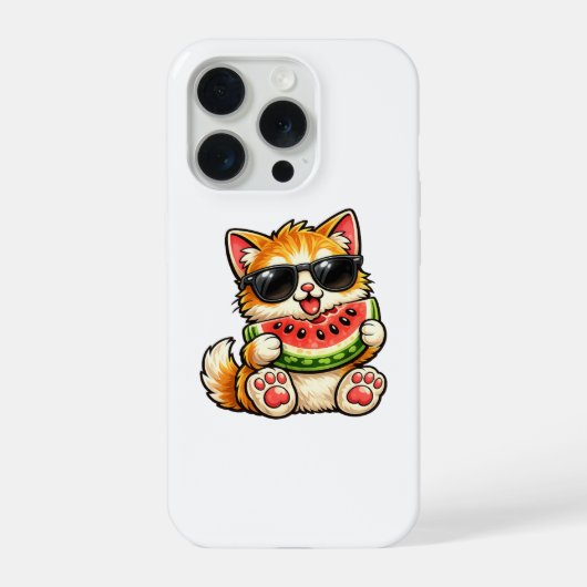 Koele Watermeloen Kat iPhone Hoesje (Achterkant)