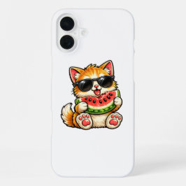 Koele Watermeloen Kat iPhone 16 Plus Hoesje