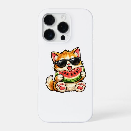 Koele Watermeloen Kat iPhone Hoesje (Achterkant)