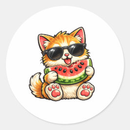 Koele Watermeloen Kat Ronde Sticker