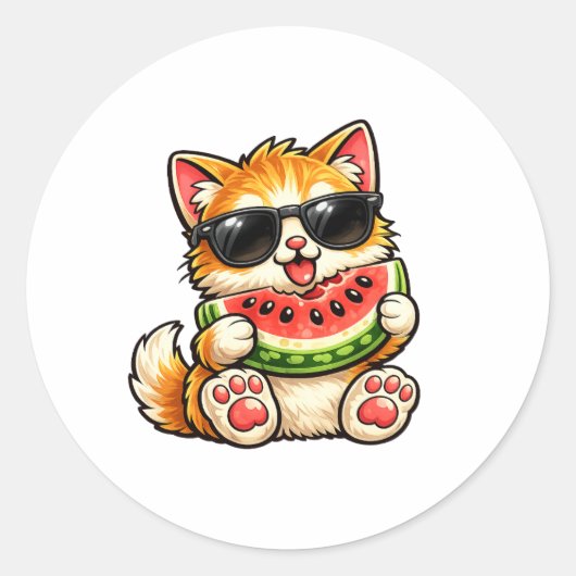 Koele Watermeloen Kat Ronde Sticker (Voorkant)