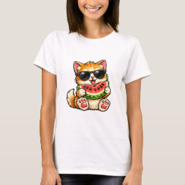 Koele Watermeloen Kat T-shirt