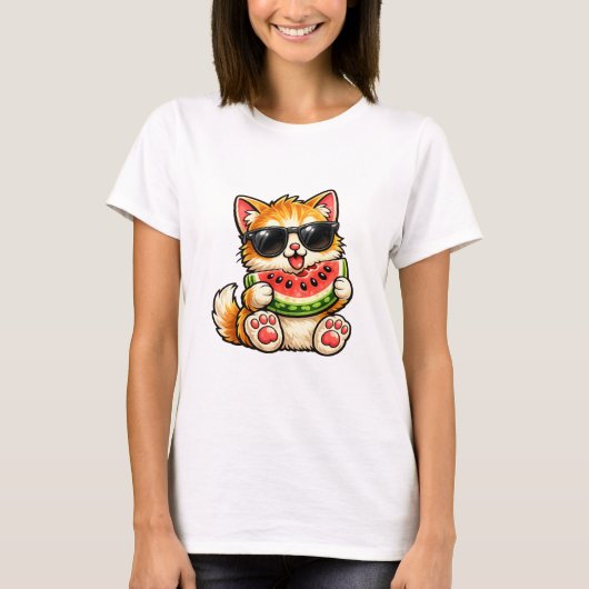 Koele Watermeloen Kat T-shirt (Voorkant)