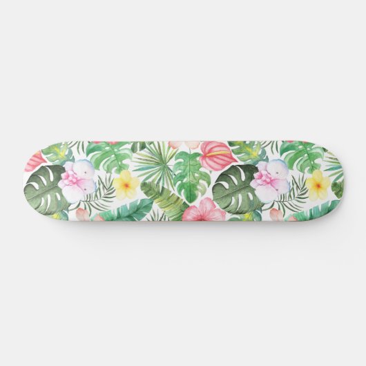Koele Waterverf Kleurrijke Tropische Bloemenpatroo Persoonlijk Skateboard (Horizontaal)