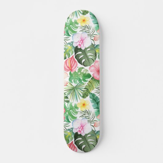 Koele Waterverf Kleurrijke Tropische Bloemenpatroo Persoonlijk Skateboard (Voorkant)