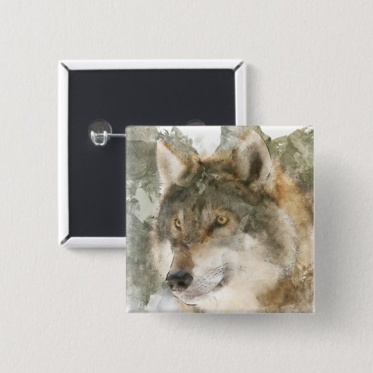 Koele Waterverf Wolf Pin Button (Voorkant /achterkant)