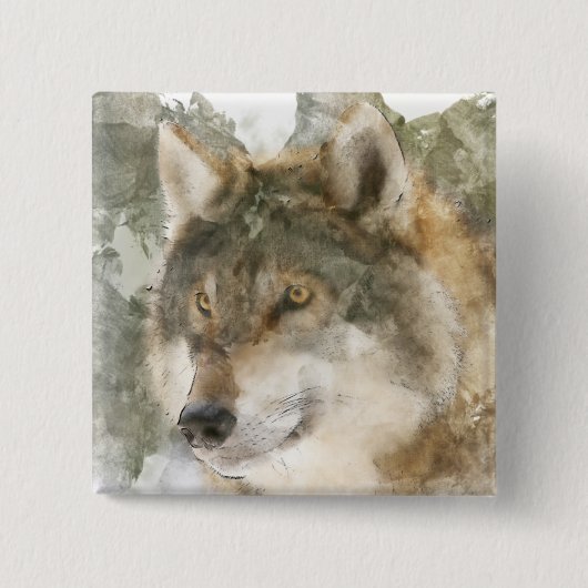 Koele Waterverf Wolf Pin Button (Voorkant)