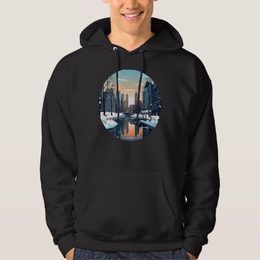 Koele winterse stad met meer in het winterseizoen  hoodie (Voorkant)