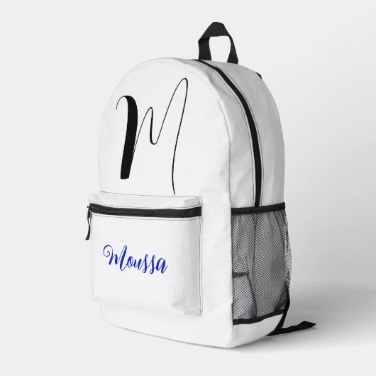 Koele Witte Kleur - Initiaal Letternaam Monogram Bedrukte Rugzak (Achterkant Hoek Rechts)