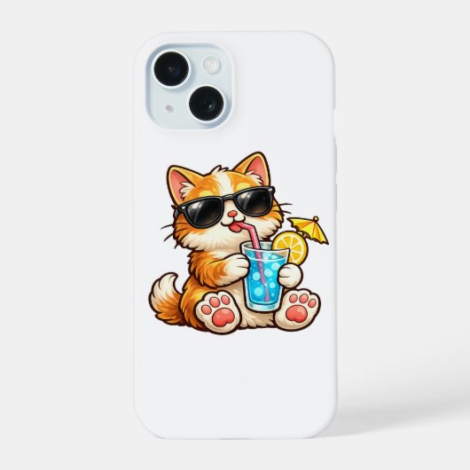 Koele Zomer Kat iPhone 15 Case (Achterkant)