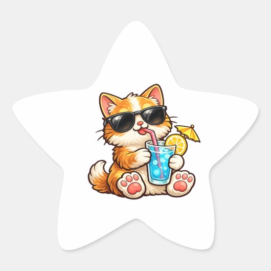 Koele Zomer Kat Ster Sticker (Voorkant)