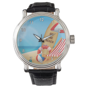 Koele zomer op het strand met surfplanken horloge
