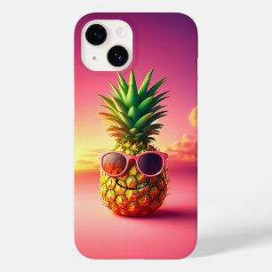 Koele zomerdag ananas met roze zonnebril - Gelukki Case-Mate iPhone 14 Hoesje