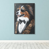 Koele zonnebril Shetland Sheepdog | Sheltie Canvas Afdruk (Insitu (Houten vloer))