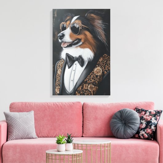 Koele zonnebril Shetland Sheepdog | Sheltie Canvas Afdruk (Insitu (Woonkamer))