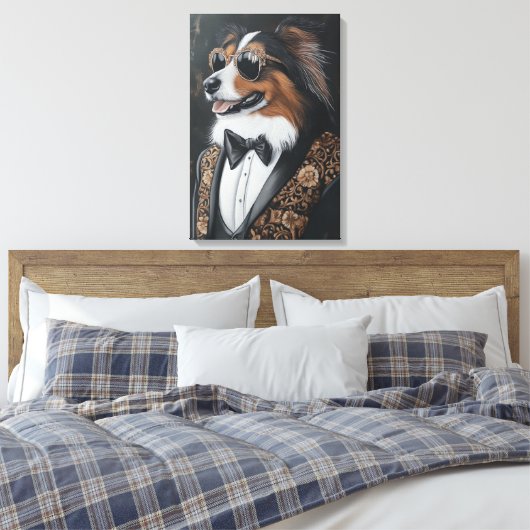 Koele zonnebril Shetland Sheepdog | Sheltie Canvas Afdruk (Insitu (Slaapkamer))