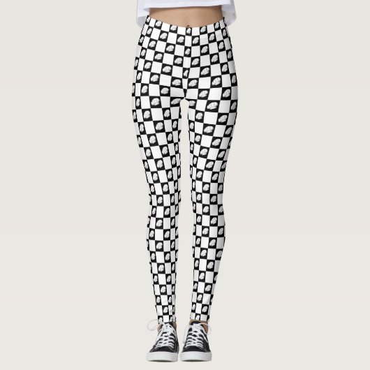 Koele zwart-wit gecontroleerde Vrouw Chef Leggings (Voorkant)