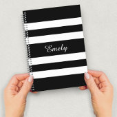 Koele zwart-witte strepen Patroon Naam Persoonlijk Notitieboek