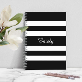 Koele zwart-witte strepen Patroon Naam Persoonlijk Notitieboek
