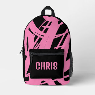 Koele zwarte en roze meisjes school bedrukte rugzak