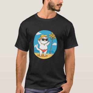 Koele Zwembroek Kat op het Strand voor de Zomer on T-shirt