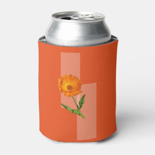 Koeler voor blikjes - Calendula op oranje achtergr (Blikje Voorkant)