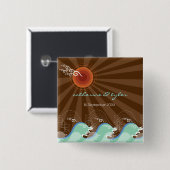 Koelgolven Brown Sun Tropical Beach Wedding Button (Voorkant /achterkant)