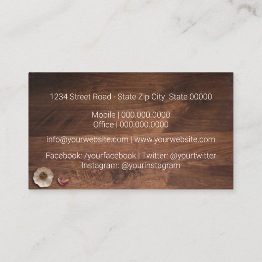 Koelinstructies / Chef Visitekaartje (Achterkant)