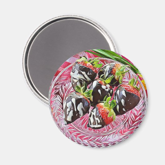 Koelkast magneet met chocolade-omhulde aardbeien (Voorkant / Achterkant)