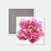 Koelkast magneet roze pioen (Voorkant / Achterkant)