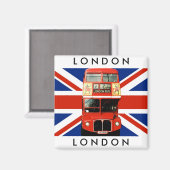 Koelkast Magneet w. London Bus en Britse vlag (Voorkant / Achterkant)