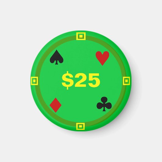 Koelkast Poker LABEL Spelen Chip - $25 Magneet (Voorkant)