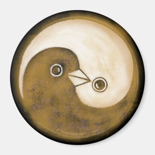 Koelkastmagneet met gouden YinYang vredesduiven. Magneet (Voorkant)