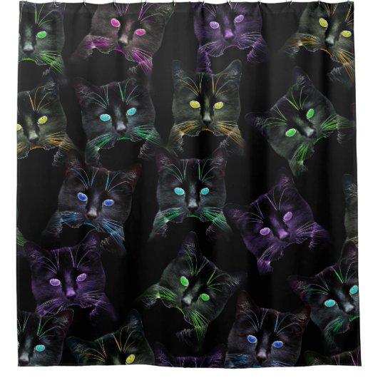 Koelkatten op zwart douchegordijn (Voorkant)