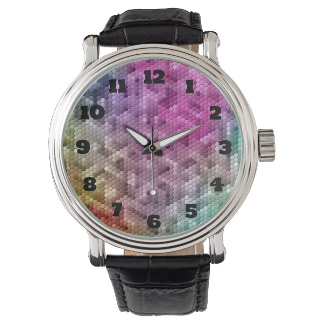 Koelregenboogkleurige mozaïek horloge (Voorkant)