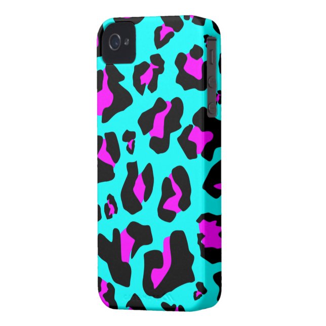Koelroze/Aqua Leopard Print - iPhone 4/4-s Hoesje (Achterkant Links)