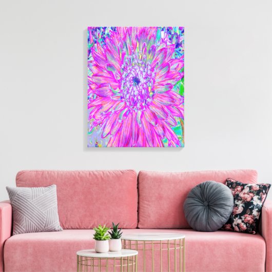 Koelroze, blauwe en Paarse Cactus Dahlia Explosion Canvas Afdruk (Insitu (Woonkamer))