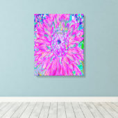 Koelroze, blauwe en Paarse Cactus Dahlia Explosion Canvas Afdruk (Insitu (Houten vloer))