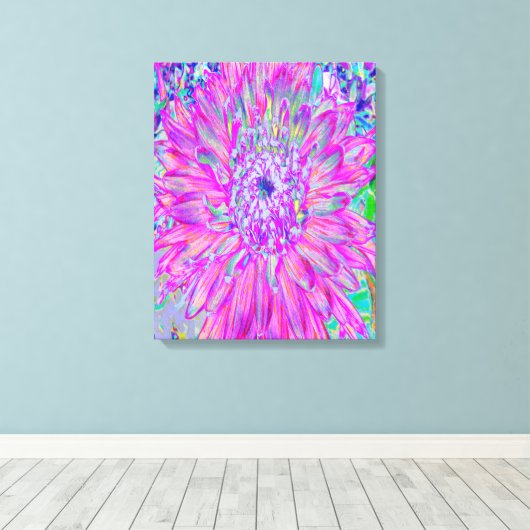 Koelroze, blauwe en Paarse Cactus Dahlia Explosion Canvas Afdruk (Insitu (Houten vloer))