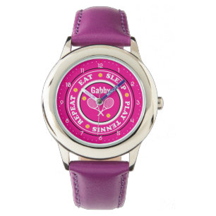 Koelroze tennisslogan met aangepaste naam horloge