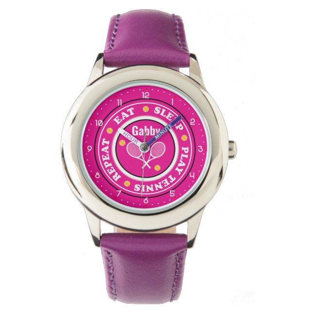 Koelroze tennisslogan met aangepaste naam horloge (Voorkant)