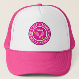 Koelroze tennisslogan met aangepaste naam roze trucker pet