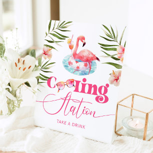 Koelstation Zwembad verjaardagsfeestje flamingo Reclamebord Met Voetstuk